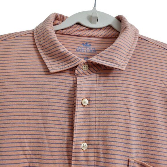 Peter Millar Polo Shirt Mens Medium Orange Striped Seaside Wash Golf Preppy - Picture 2 of 11
